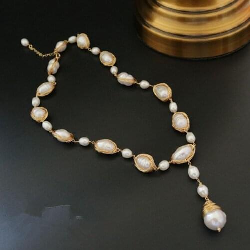 Wow! freshwater pearl white baroque necklace 18" nature FPPJ wholesale beads