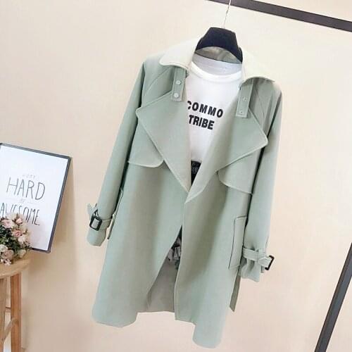 Spring autumn windbreaker new lace up waist mid-length long lapel loose women casual single-breasted fashion trench coat D342
