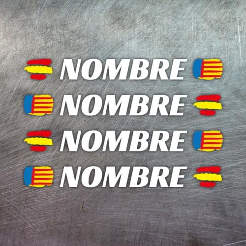 4x NOMBRE + 2xBANDERA ESPAÑA PEGATINA VINILO CASCO BTT BICICLETA PERSONALIZABLE
