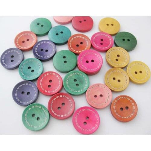 WBNKKL Blank or Lines 2 Holes Round 15mm/20mm colored Wood Buttons For Sewing Fit 100pcs Randomly Garment Accessories