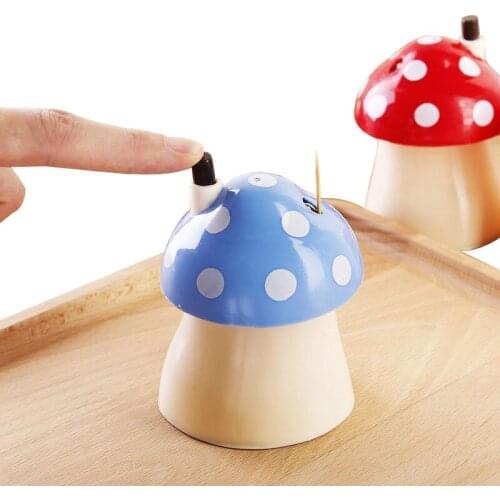 XUNZHE 1Pcs Creative Cute Cartoon Mushroom Shape Automatic Push Toothpicks Storage Box Household Restaurant Toothpick Bottle Pot