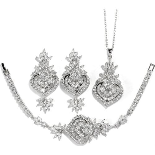 ZAKOL 3pcs Retro Elegant AAA Cubic Zirconia Necklace Earrings Bracelet Clear Color CZ Bridal Wedding Jewelry Sets SP3166