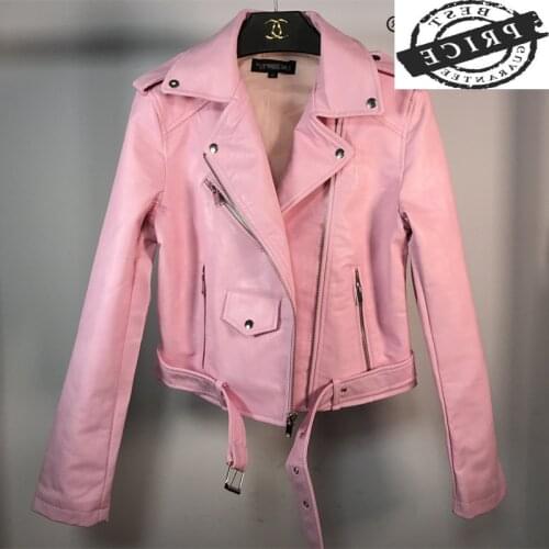 Womens Leather Jacket Women Clothes 2021 Spring Korean Fit Streetwear Pu Pink Biker Jackets Eleagnt Leather Coat LW5a6