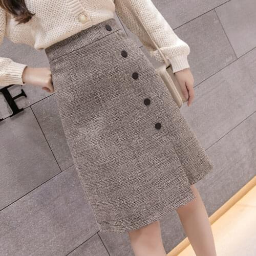 Spring Autumn High Waist Women Skirt 2021 Office Lady Knee-Length Bag Hip Womens Skirt Elegant Plaid Skirt Jupe Femme Y721