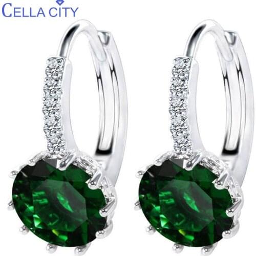Cellacity 12 style optional Trendy Silver 925 Jewelry Gemstones Earrings for Women Short style Ear drops with 10mm Zircon Party