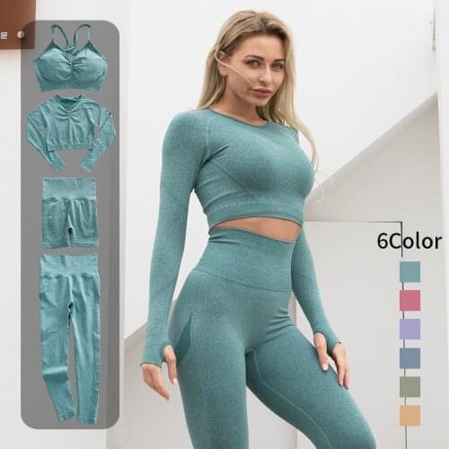 2/3/4 Pcs Seamless Yoga Set Women Workout Sportswear Gym Clothing Fitness Long Sleeve Crop Top High Waist Leggings Sports Suit