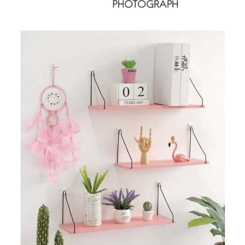 1pc Simple Ins Wooden Wall Shelves Mounted Book Flower Shelf Pot Storage Rack Hanging Partition Wrought Iron Holder Home Decor