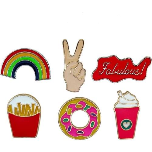 1pc Donuts ice cream rainbow scissors gesture fries drip oil brooch metal badge enamel brooch pin jewelry