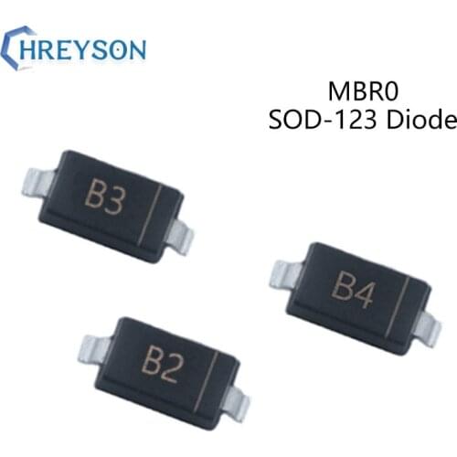 100Pcs SMD Schottky Barrier Diodes MBR0520LW B2 MBR0530W B3 MBR0540W B4 20V 30V 40V Electronic Components SOD-123