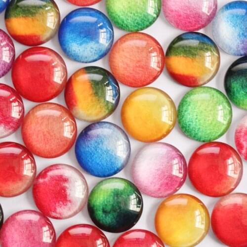 25mm Random Mixed Style Colorful Round Glass Cabochon Flatback Photo Base Tray Blank DIY Making Accessories 10pcs/lot K05322