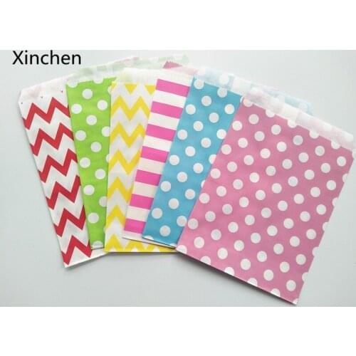 25pcs/lot 12.5x17.5cm Dots stripe Colourful paper packaging bag paper cookie bags pouches wrappers cupcake candy bag gift bag