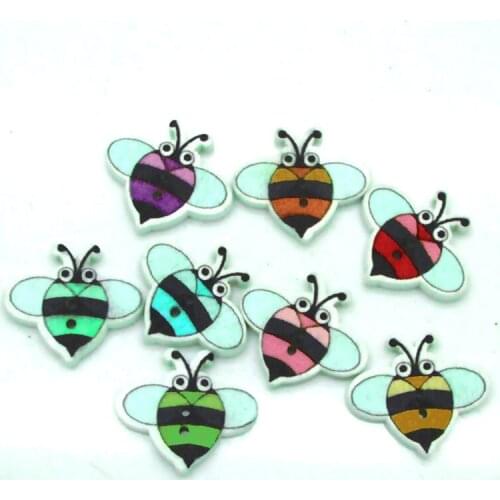 50pcs Mixed Bee Wooden Sewing Buttons For Clothing Needlework Scrapbooking Wood Botones Decorative Crafts Diy Accessories