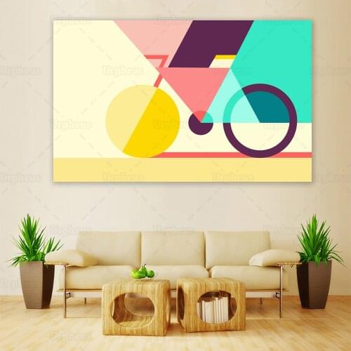 Abstract Geometric Bicycle Print Poster Minimalist Cycling Canvas Painting Wall Art Decor for Bicycle Lover Gift