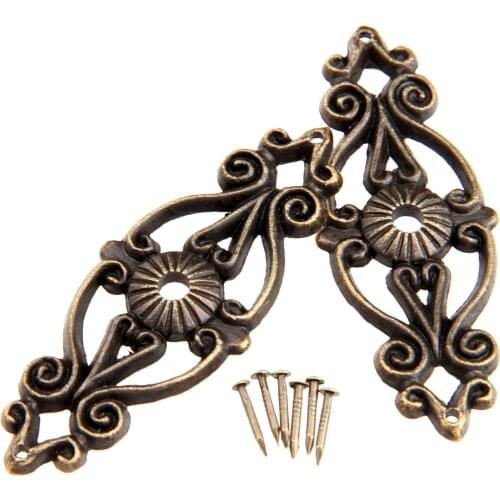 2Pcs Antique Bronze Decorative Jewelry Gift Box Album Feet Leg Corner Protector Iron Furniture Fittings with Nails 63*24mm