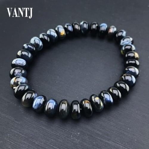 VANTJ Natural Blue Yellow Pietersite Chatoyant Bracelet 1Pcs For Women Men Best Gift Crystal Bangle Healing Gemstone 8-9mm