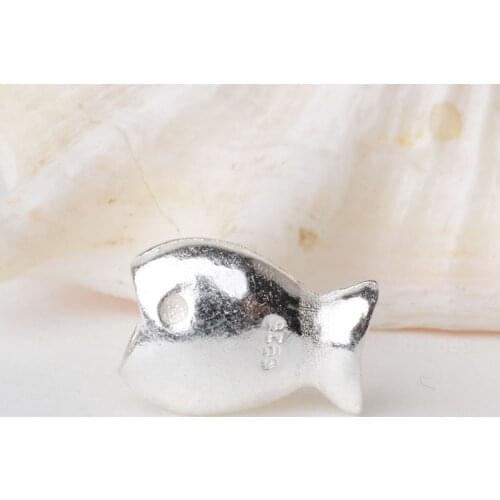 Solid 925 sterling silver fish charm beads, spacer loose bead with 1.2mm hole jewelry diy components accessories