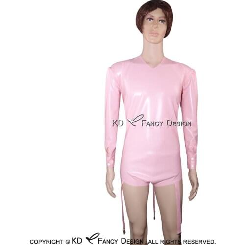 Baby Pink Sexy Latex Swimsuit High Cut Leg With Garters Back Zip Body Suit Catsuit Rubber Bodysuit LTY-0029