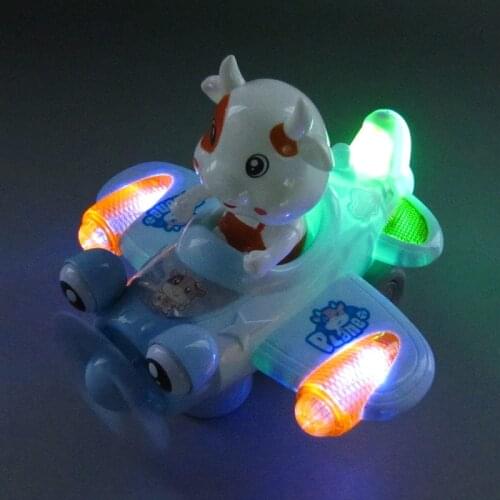 Electric Rotating Airplane Model Moving Flashing Lights Music Cattle Toy Boys Kids Birthday Xmas Gift