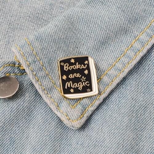 Magic Book Enamel Pin Brooches Fashion Quote Black Books Metal Brooch Soft Enamel Pins Badge Gift for Student Reader Children