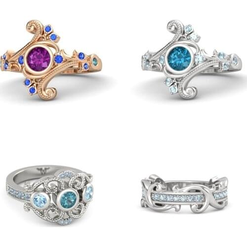 I & FDLK Women Band Rings 4 Styles with Round White/Blue Zircon Stone Fashion Female Wedding Jewelry Rings Simple Item