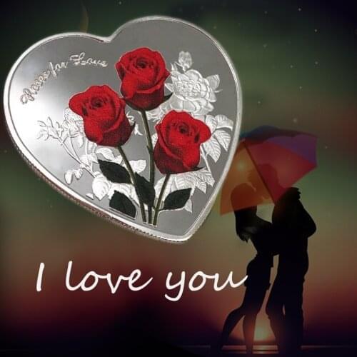 Hot Sale Love Coins Rose Metal Coin Heart Rose Coin I Love You Emulation Valentines Day Gift for Valentines Day