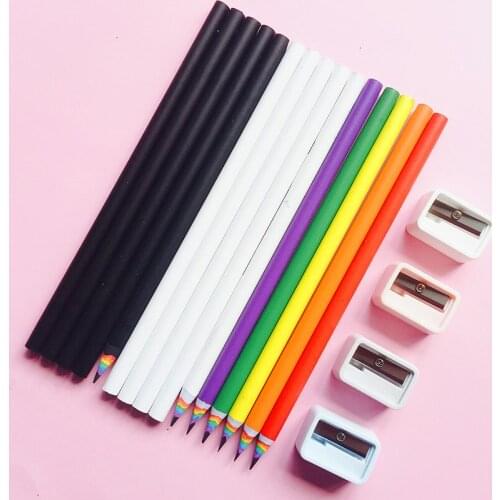 6Pcs/Set Stationery Sets 5 Pcs HB Rainbow Paper Pencil 1 Pcs Sharpener School Office Drawing Supplies Cute Pencils for Girls