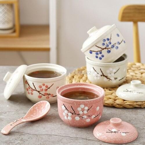 Japanese-style Hand-painted Underglaze Ceramic Tableware 300ml Single Edible Small Birds Nest Stew and Water-proof Stew Pot