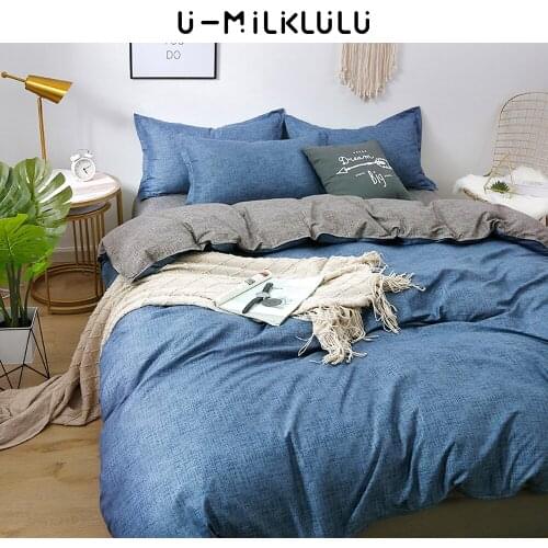 Royal Blue Bedding Set Solid Color Sheet Set Single Double Queen King Size Elastic Duvet Cover Pillowcase Gray Bed Comforters