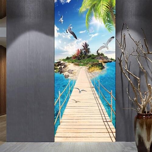 Beautiful Sea Scenery DIY Door Stickers Home Decoration Wall Stickers Porch Living Room Art Mural Peel & Stick Vinly Wallpaper