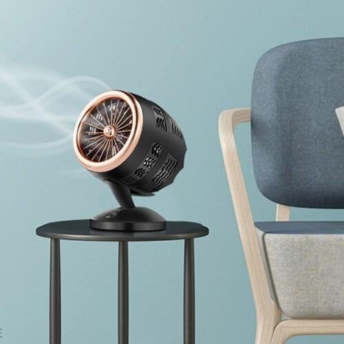 Double-blade Turbine Table Tiny Round Fan Quiet Operation Adjustable Tilt 5-20 ° Rotating USB Rechargeable Household