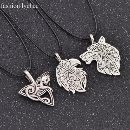 Fashion lychee Animal Wolf Eagle Fox Necklaces Chokers Colgantes Mujer Moda Jewelry Rope Chain Punk Style For Men