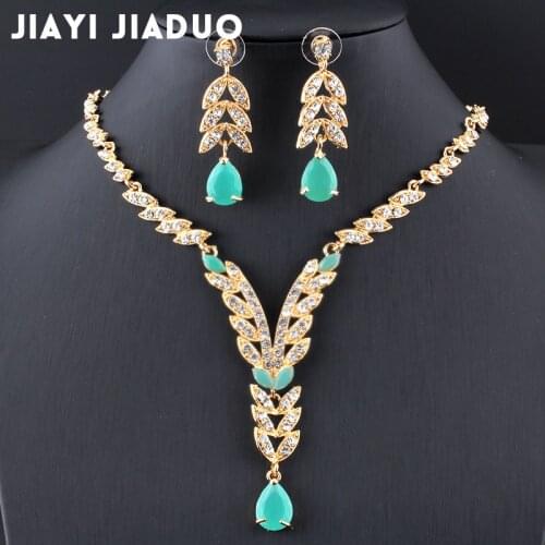 Fashion wedding jewelry set Gold-color necklace set Charm women summer womens clothing accessories sky blue crystal wholesale