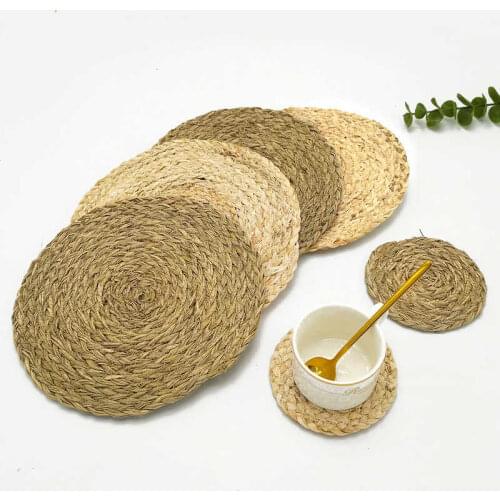 Natural Round Straw hand Woven Non-slip Kitchen Placemat Coaster Insulation Pad Dish Coffee Cup Table Mat Home Decor 51019