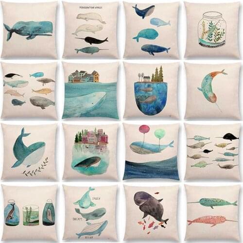 New Whale cushion linen polyester pillow case Nordic home accessories sea whale pillow 45 * 45 cm