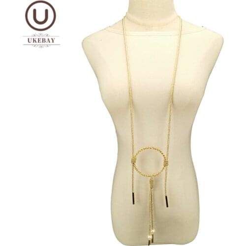 UKEBAY New Long Pendant Necklaces Women Luxury Handmade Necklace Gold Color Chains Pearl Accessories Statement Jewelry Wholesale