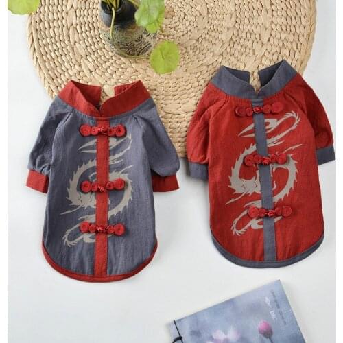 Chinese Design Style Pet Clothes Dog Cat Clothes Spring And Summer Lace Print Shirt Pet Dog Clothes Puppy Outfit For Small Pets