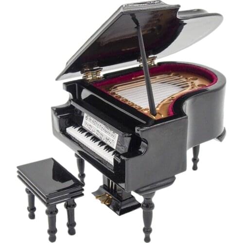 Odoria 1:12 Miniaure Musical Instrument Grand Piano & Bench/Stool Wooden Music Box Dollhouse Gift