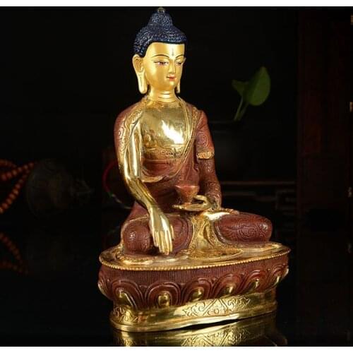 Wholesale buddha statue # 7 inch # Tibetan Buddhism Shakya Mani Buddha Gold-plated brass statue # HOME efficacious Talisman
