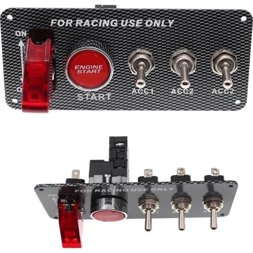 Carbon Fiber Ignition Switch DC 12V Racing Car Engine Start Push Button Switch Panel with 2 / 5 ON/OFF Gang