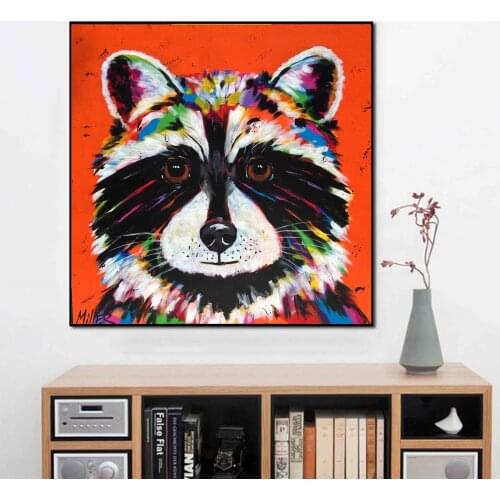 GoldLife Cute Animals Canvas Painting Colorful Raccoon Wall Art Print Posters for Kids Room Big Size Wall Decor Art
