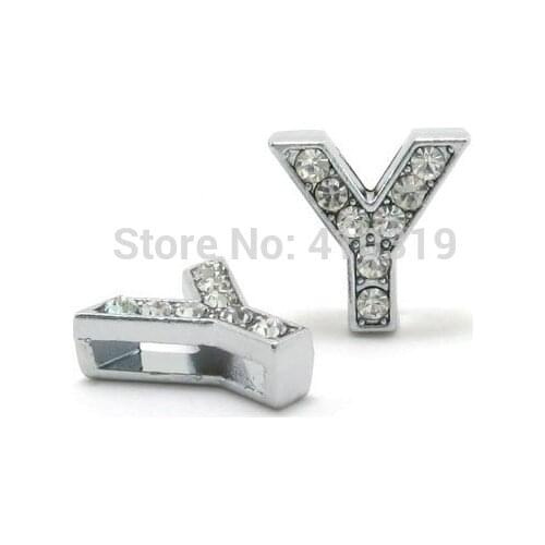 Wholesale 50PCS 8mm " Y " full rhinestones slide letter diy charms , fit for necklace / wristband