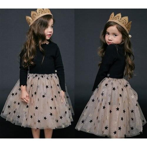 Girls Christmas Dress Sequins Star Tulle Dress for Girl Autumn Long Sleeve Knitted Dresses Party Baby Children Birthday Clothes