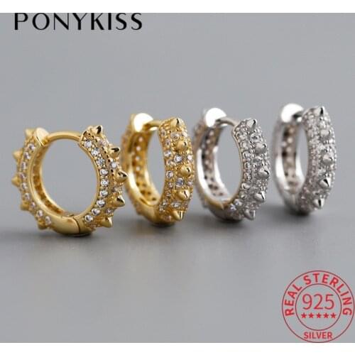 PONYKISS Punk S925 Sterling Silver pointed cone Zircon Huggie Hoop Earrings for Women Party Delicate Accessory Minimlist Jewelry