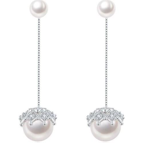 KOFSAC New Exquisite Lace Pearl Drop Earring Lady Party Gifts 925 Sterling Silver Jewelry Earrings For Women Wedding Accessories