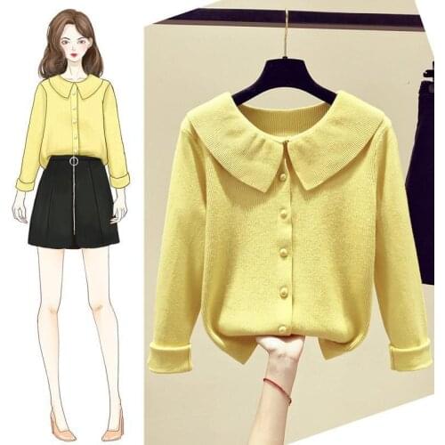 Spring Autumn Style Women Knitted Pullover Tops Lady Casual Peter Pan Collar Long Sleeve knitted Sweater Pullover ZZ1078