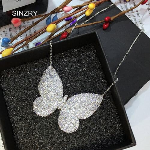SINZRY brand micro paved cubic zircon pendant necklaces clear white butterfly brilliant chokers necklaces for women
