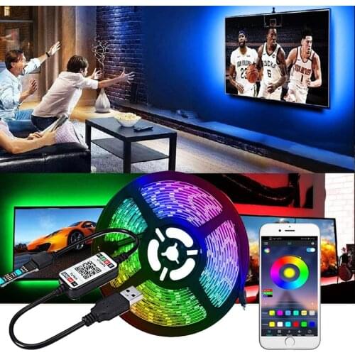 Led Strips Lights RGB 2835 5V TV Backlight Ambient Music Sync Flexible Ribbon Tape with Bluetooth Wifi Controller for TV Room