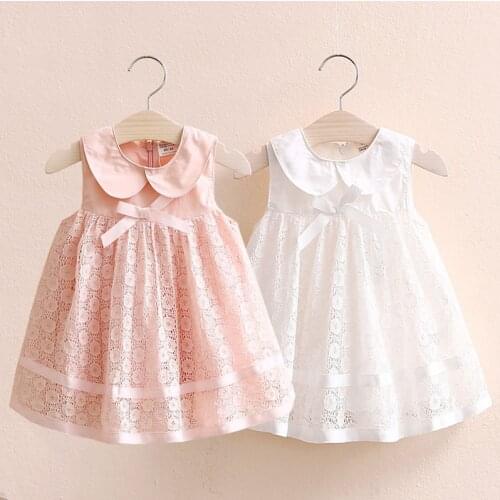 2021 Summer New 2-10 Years Childrens Party Prom Cute Peter Pan Collar Pink White Tank Lace Bow Layered Dresses For Kids Girls