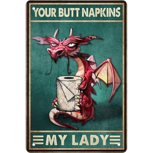 Funny Bathroom Toilet Paper Towel Quote Metal Tin Sign Wall Decor - Vintage Dragon Tin Sign for Home Office Bathroom Decor