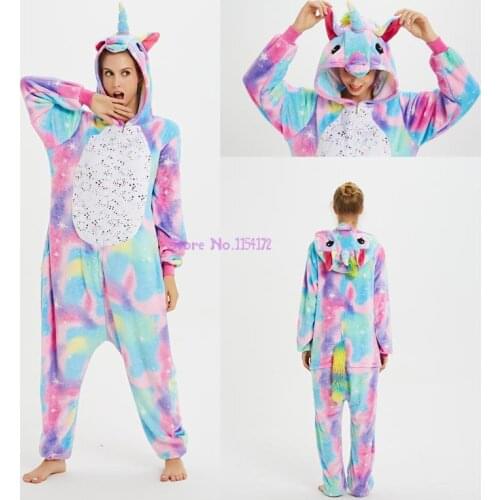 Unicorn Adult Animal Pajamas Women Onesie Kigurumi Panda Pyjama Anime Cartoon Overalls Winter Rabbit Nightie JumpsuitS